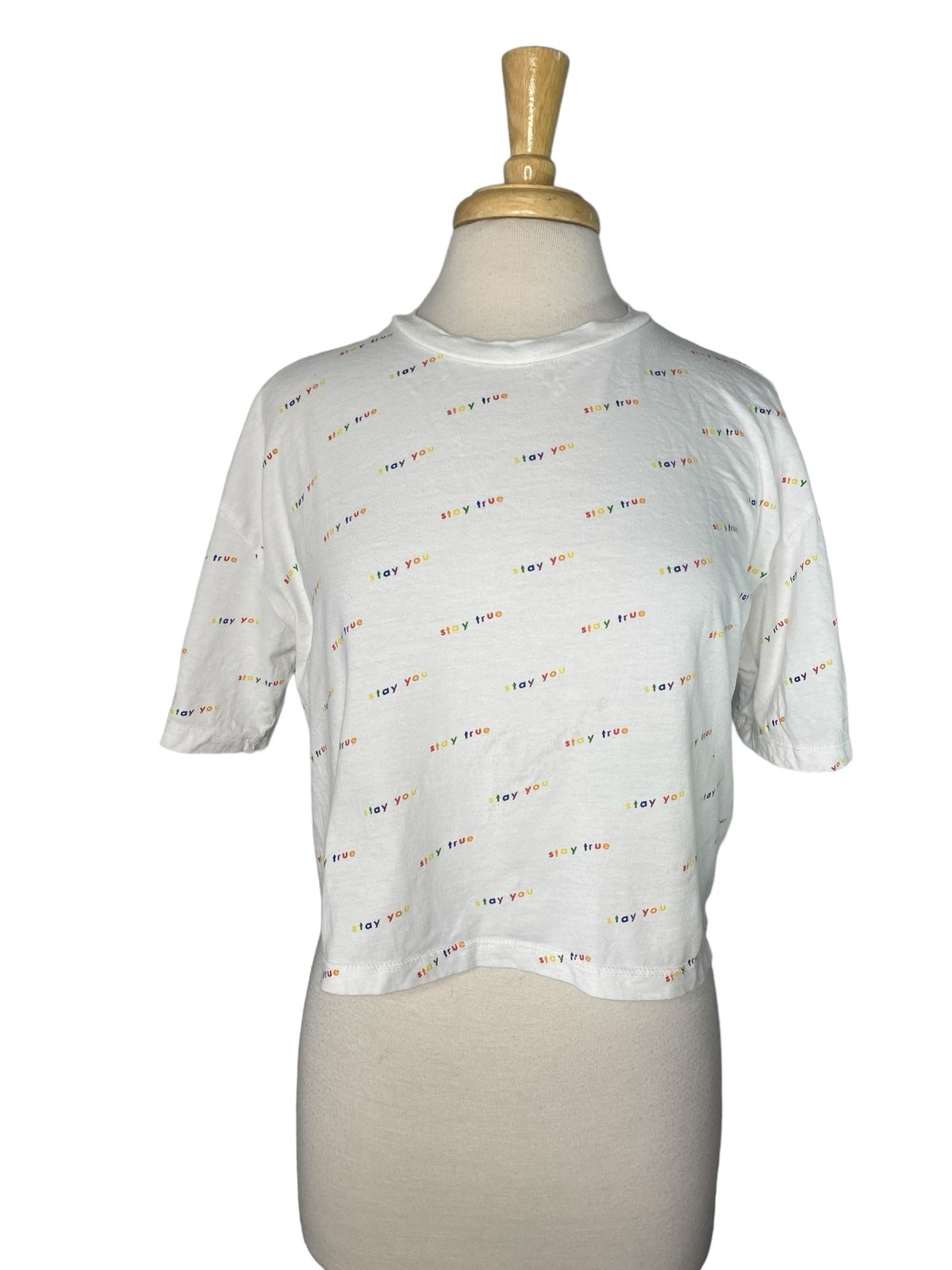 H&M Divided Pride Stay You Stay True Rainbow White Boxy Tee Size Small Unisex